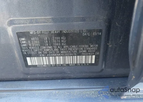 2014 Subaru Legacy 3.6R Limited из США, поврежденный, VIN 4S3BMDM6XE2028676